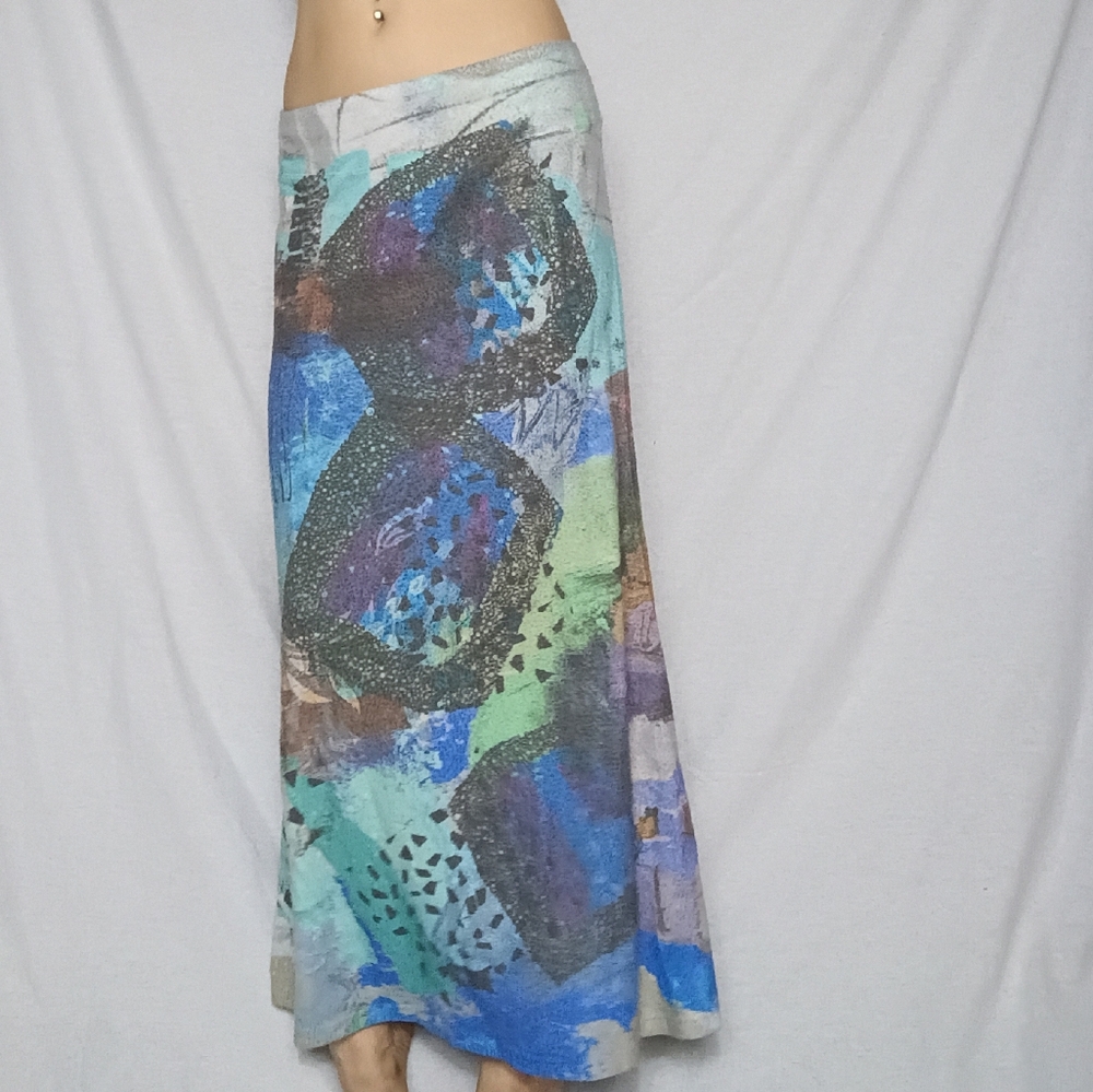 Elegant Blue and Green Maxi Skirt
